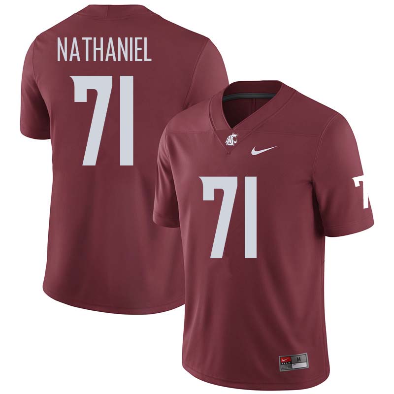 Men #71 Jonathan Nathaniel Washington State Cougars College Football Jerseys Sale-Crimson